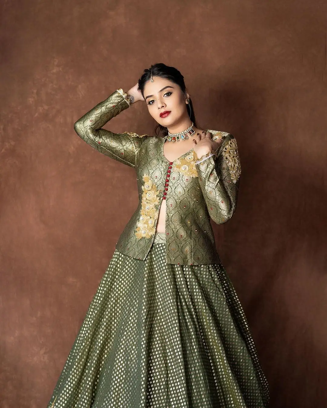 ETV Actress Sreemukhi in Green Lehenga Choli